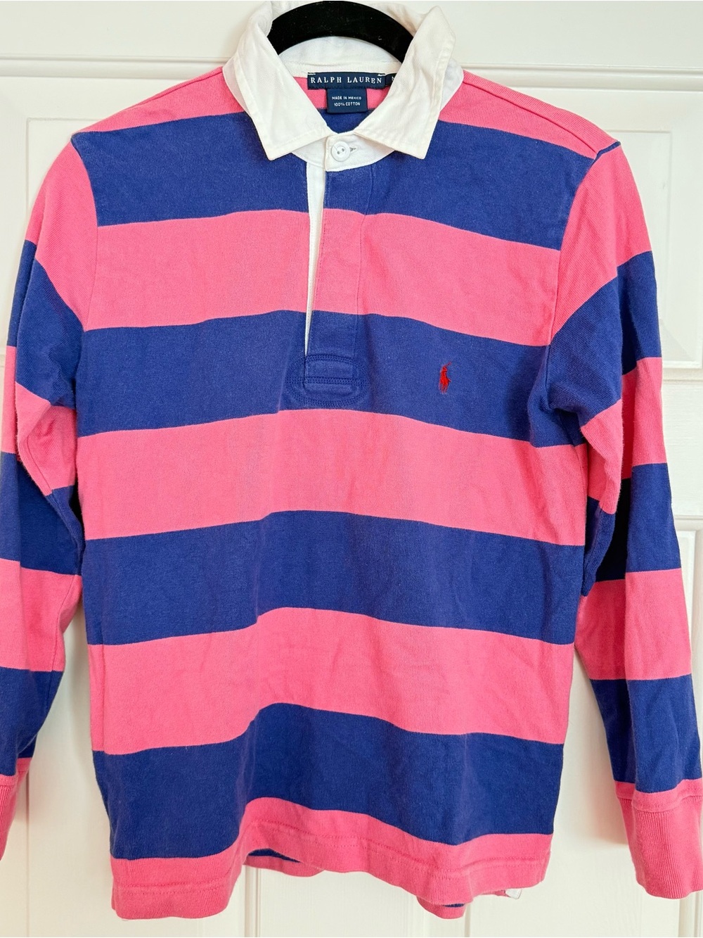 Ralph Lauren Pink and Navy Striped Rugby Polo